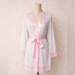 White and  pink ribbon tie up robe feminine lacy